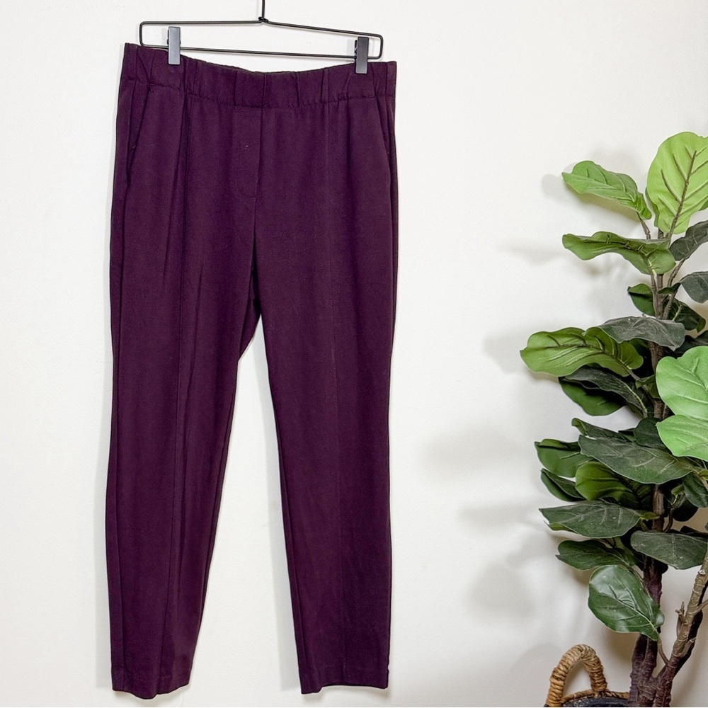 J‎ Jill Ponte Slim Leg Pants Women’s M Pull On Stretch Eggplant Burgundy Pockets